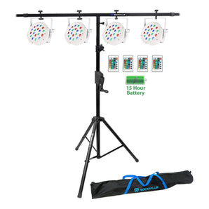 4 Rockville BATTERY PAR 50 White Rechargeable LED DMX DJ Wash Lights+Crank Stand