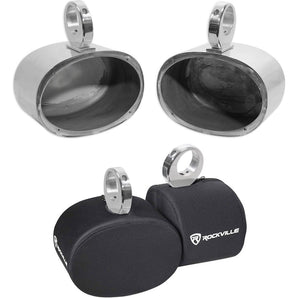 Pair Rockville MAC69S 6x9" Silver Aluminum Wakeboard Tower Speaker Pods+Covers