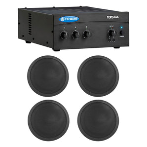 Crown 70v Amplifier+(4) Black 5" Commercial Ceiling Speakers 4 Restaurant/Office