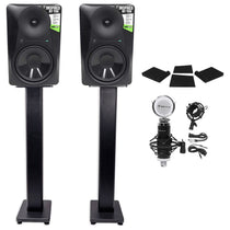 (2) MR824 8in Powered Studio Monitor Bundle with Stands, Pads & Condenser Mic