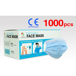 (1000) CE Approved 3-Ply Non-Woven Disposable Face Masks FaceMasks