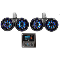 45KMTDC65 Dual 6.5" 780W Marine Wakeboard Tower LED Speakers + AWMC3 Bluetooth Receiver