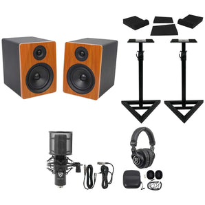 (2) Rockville APM6C 6.5" Powered USB Studio Monitors+Stands+Pads+Mic+Headphones