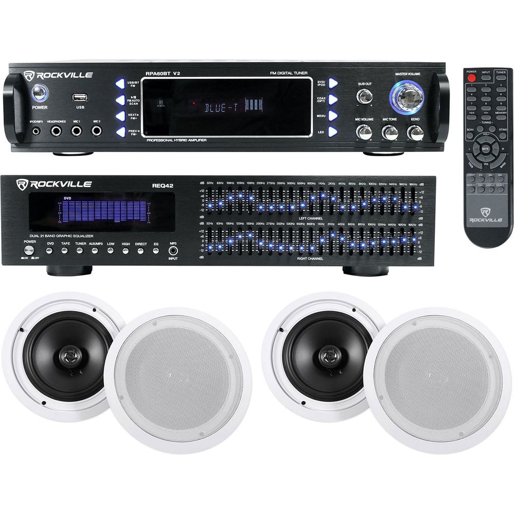 Home Theater Bluetooth Receiver+Equalizer EQ+(4) 8" Ceiling Speakers