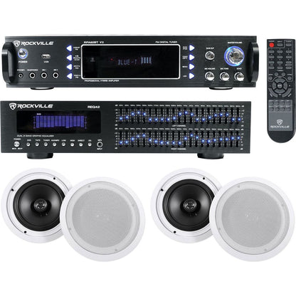 Home Theater Bluetooth Receiver+Equalizer EQ+(4) 8" Ceiling Speakers