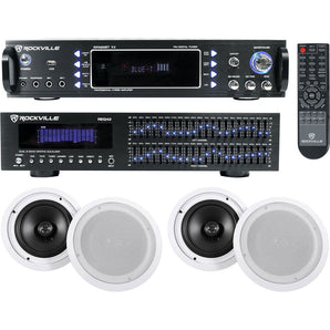 Rockville Home Theater Bluetooth Receiver+Equalizer EQ+(4) 8" Ceiling Speakers