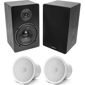 (2) Black 6.5" Home Bookshelf Speakers w/Kevlar Woofers+JBL In-JBL Subwoofers