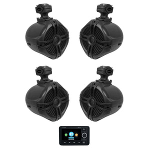 Memphis MXAZ24MC 2-Zone Marine Bluetooth Receiver+Black 6.5" Wakeboard Speakers