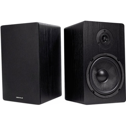 (2) RockShelf 64B Black 6.5" Home Bookshelf Speakers + 8" Wood Stands