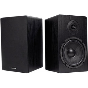 (2) Rockville RockShelf 64B Black 6.5" Home Bookshelf Speakers+8" Wood Stands
