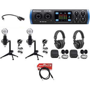 2-Person Podcast Podcasting Recording Kit w/Presonus STUDIO 26C Interface+Stands