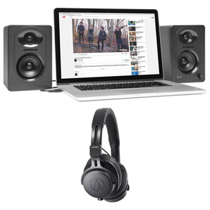 Audio Technica ATH-M60X Monitor Headphones+Pair Samson Studio Monitor Speakers