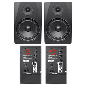 (2) Rockville DPM8B Dual Powered 8" 600 Watt Active Studio Monitor Speakers