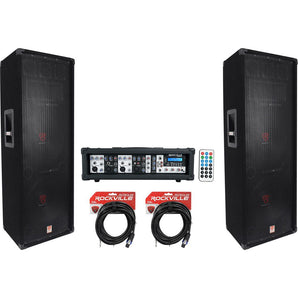 (2) Rockville RSG12.24 Dual 12” 2000w 3-Way DJ/Pro Audio Speakers+Powered Mixer