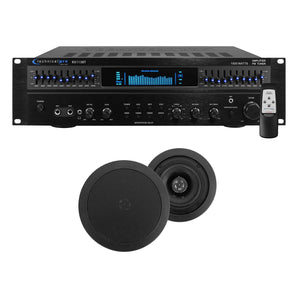 Technical Pro Home Theater Amplifier Receiver Bundle with (2) 5.25" Black Ceiling Speakers