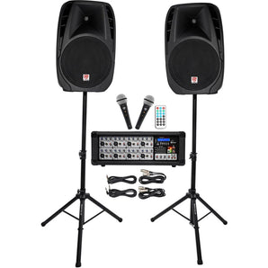 Rockville 15" Church Speakers+Mixer+Stands+Mics+Bluetooth 4 Church Sound Systems
