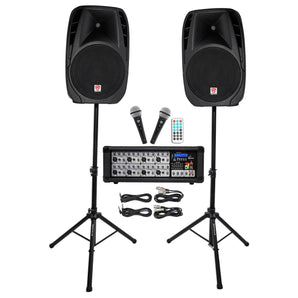 Rockville RPG2X15 Package PA System Mixer/Amp+15" Speakers+Stands+Mics+Bluetooth