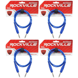 4 Rockville RCTR103BL Blue 3' 1/4'' TRS to 1/4'' TRS Cable 100% Copper