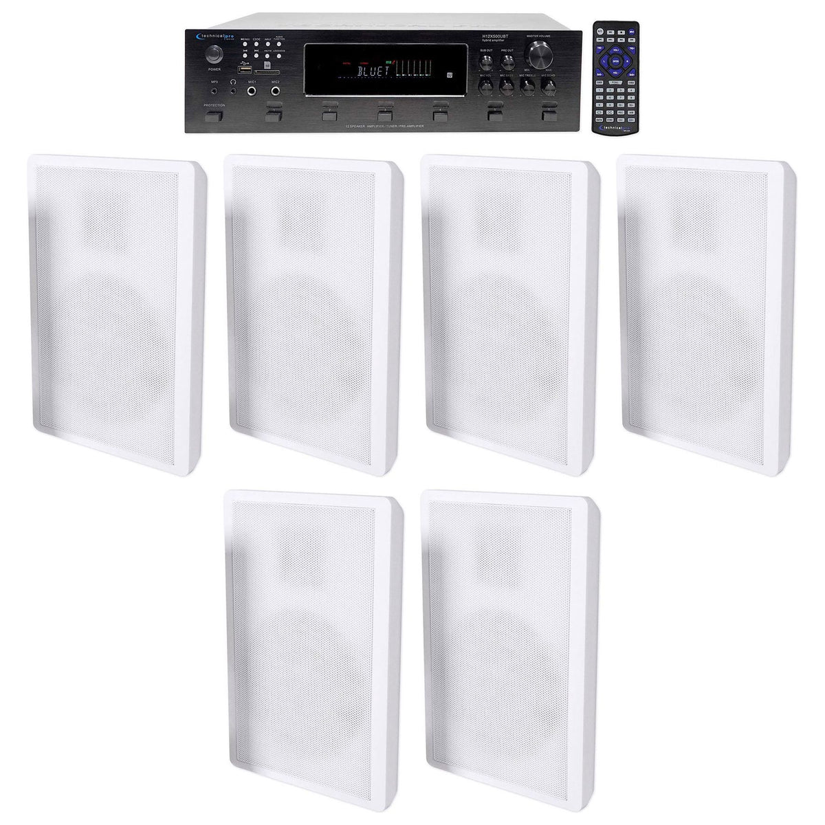 6-Zone Receiver with (6) 5.25" White Wall-Mount Speakers for Restaurant/Bar/Cafe