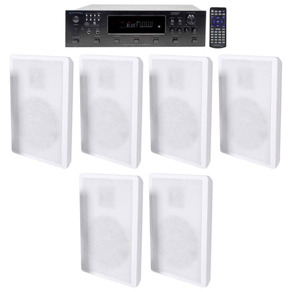 6-Zone Receiver with (6) 5.25" White Wall-Mount Speakers for Restaurant/Bar/Cafe
