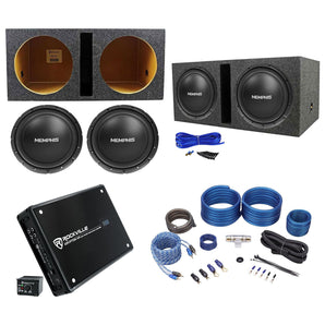 (2) Memphis Audio SRX1244 12" 500w SRX Subwoofers+Vented Box+Amplifier+Amp Kit