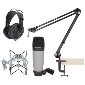 Samson C01 Condenser Recording Mic+Boom Arm+Desk Clamp+Shock Mount+Headphones