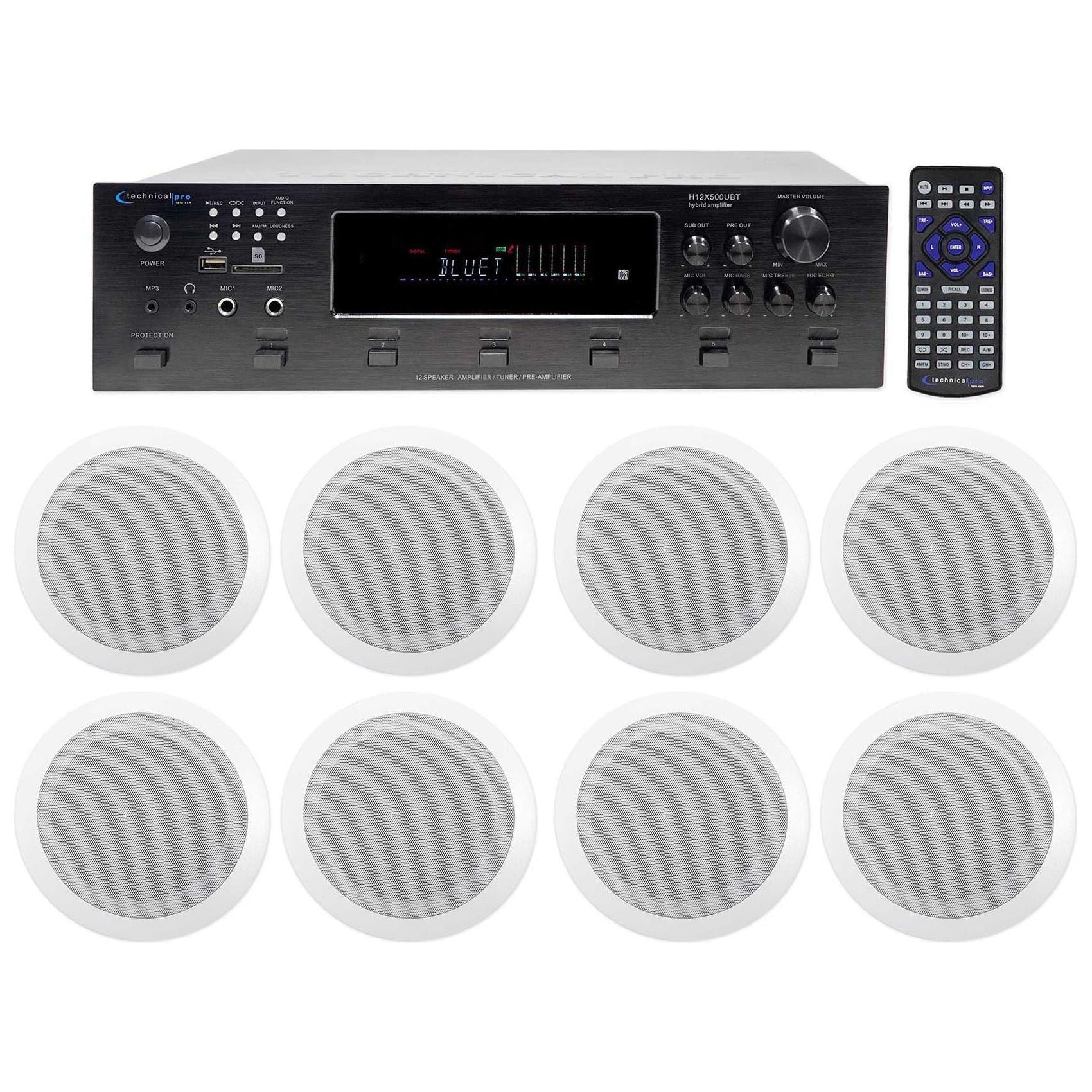 Technical Audio Receiver Technical Pro 6000w (6) Zone, Home Theater Bluetooth Receiver+(8) 6.5 ...