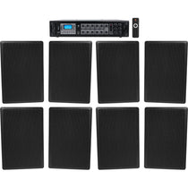 6-Zone 70V Amplifier + (8) Slim Black Restaurant/Bar/Cafe Wall Speakers