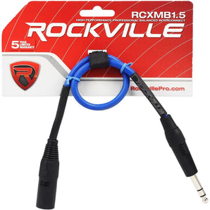 4 Rockville 1.5' Male REAN XLR to 1/4'' TRS Cable (2 Red and 2 Blue)