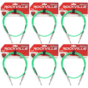 6 Rockville RCGT3.0G 3'  1/4" TS to 1/4'' TS Guitar/Instrument Cable