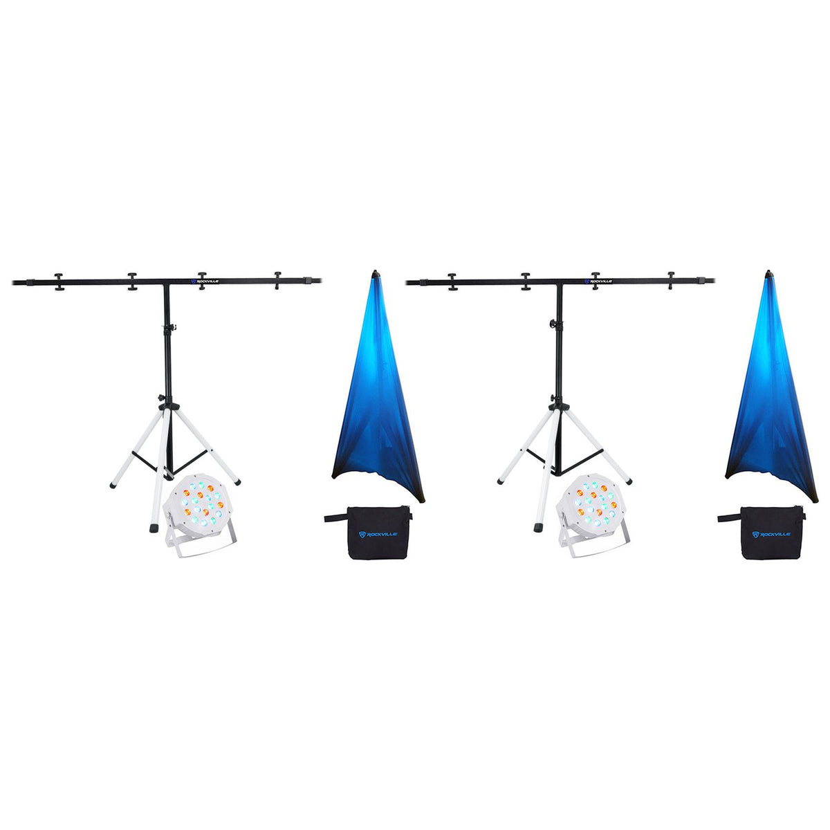 (2) PARTY STAND LED Speaker Stands with Crossbars, Scrims & Par Lights