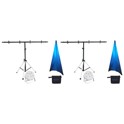 (2) PARTY STAND LED Speaker Stands with Crossbars, Scrims & Par Lights