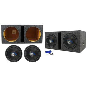 (2) Rockville K5 W12K5S4 12" 1400 Watt Car Subwoofers+Vented Sub Box Enclosure