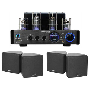 Rockville BluTube LED Tube Amplifier Home Bluetooth Receiver+(4) Cube Speakers