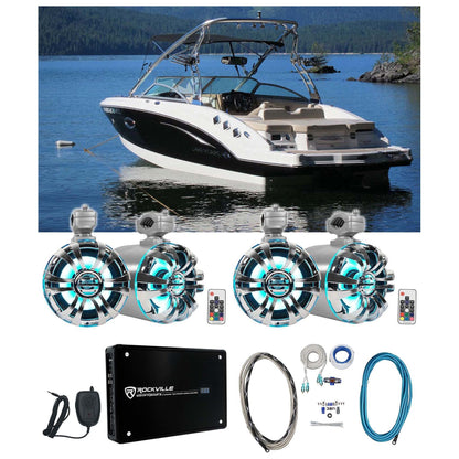 WB65KLED Stainless 6.5" LED Wakeboard Speakers 2-Pack + KRYPTON MF3 Amplifier Bundle