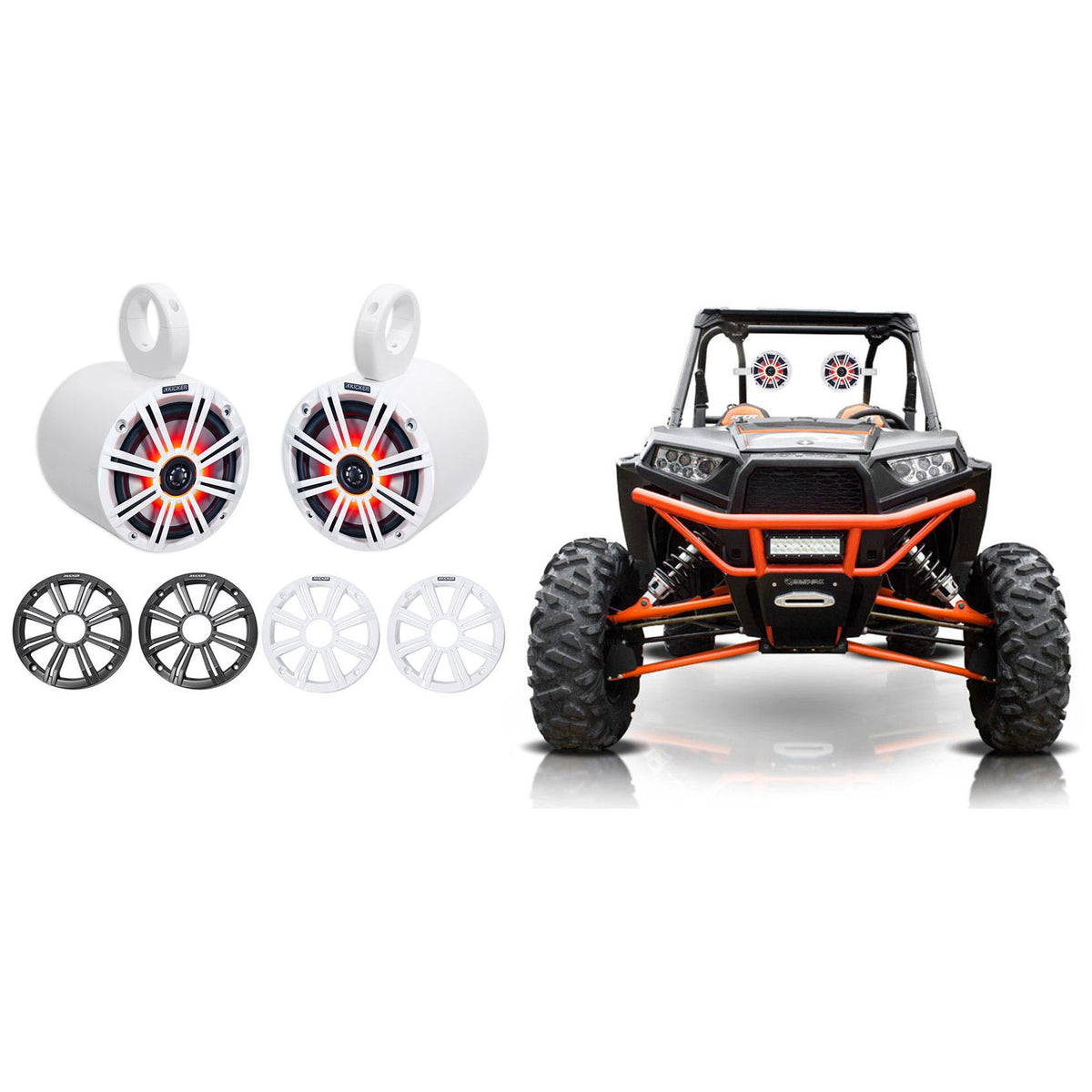 45KM654L 6.5" LED Speakers + MAC65W White Pods For RZR/ATV/UTV