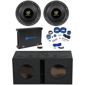 2 Rockville W65K9D2 6.5" 1000w Subwoofers+Bedlined Vented Box+Amplifier+Amp Kit