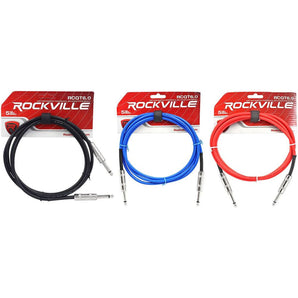 3 Rockville 6'  1/4" TS to 1/4'' TS Guitar/Instrument Cable (3 Colors)