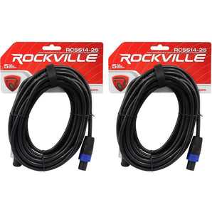 2 Rockville RCSS1425 25' 14 AWG 100% Copper Speakon to Speakon Pro Speaker Cable