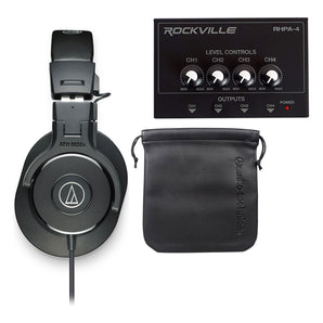 Audio Technica ATH-M30X Studio Monitor Headphones+4-Way Distribution Amplifier