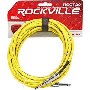 4 Rockville 20'  1/4" TS to 1/4'' TS Guitar/Instrument Cable (4 Colors)