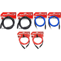 6-Pack 10' Female REAN XLR to 1/4" TRS Balanced Cables (3 Colors x 2)