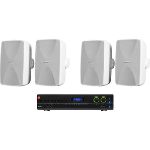 JBL VMA2120 2-Ch Commercial 70V Bluetooth Amplifier+4) 5.25" White Wall Speakers