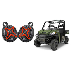 Pair Polaris Ranger 6.5" Rear Harness Bar Cage Kicker Tower Speakers+Red Grills