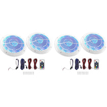 (4) RMC65LW 6.5" 600W White Waterproof Hot Tub Speakers w/ LEDs + Remote