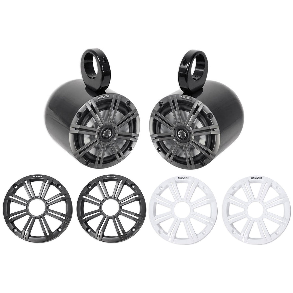 Pair KICKER 45KM654 6.5" 390 Watt Black Marine Wakeboard Tower Boat Speakers