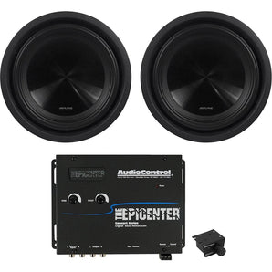 2) Alpine SWT-10S2 10" 1000W Shallow Slim Subwoofers+AudioControl Bass Processor