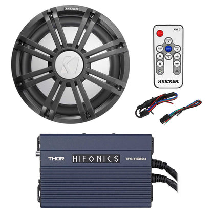 45KM102 Marine Subwoofer + Hifonics Amp + Charcoal LED Grille + Remote