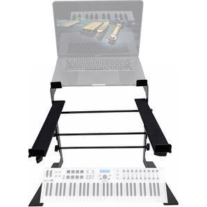 Rockville Dual Laptop+Controller Stand for Arturia Keylab Essential 61 Keyboard