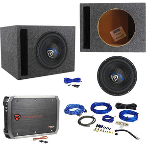 Rockville K5 W10K5S4 10" 1200 Watt Subwoofer+Vented Sub Box+Amplifier+Amp Kit